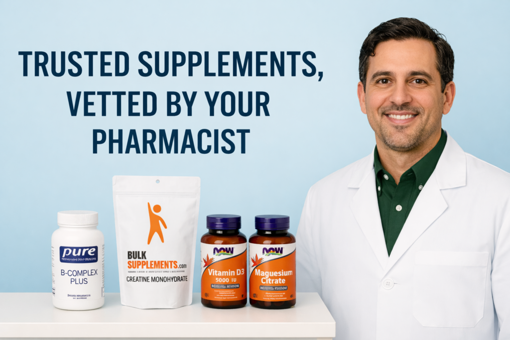Atlas Meds Pharmacy pharmacist explaining risks of OTC medications.